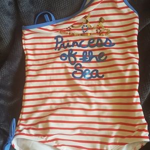Lands End nautical themed girls swimsuit size 14